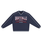 Retro V Neck Piped Buffalo Sweatshirt NAVY