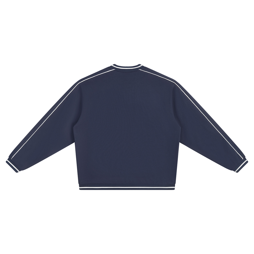 Retro V Neck Piped Buffalo Sweatshirt NAVY