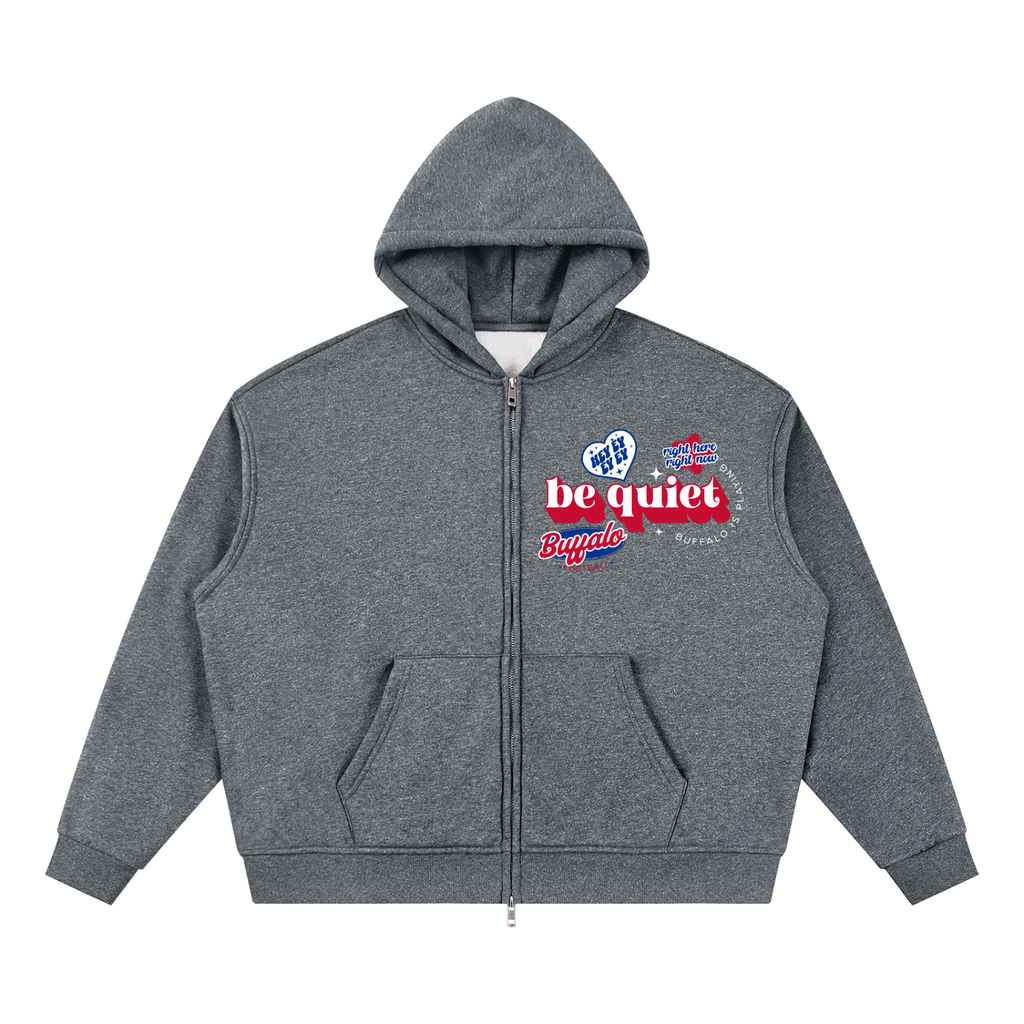 BE QUIET BUFFALO IS PLAYING Sparkles Full Zip Boxy Hoodie