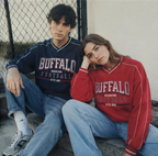 Retro V Neck Piped Buffalo Sweatshirt NAVY