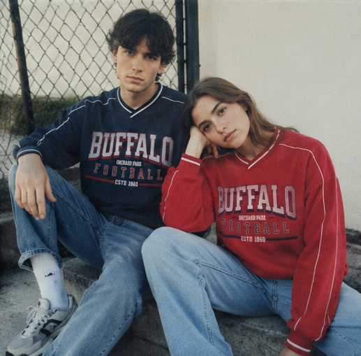 Retro V Neck Piped Buffalo Sweatshirt NAVY