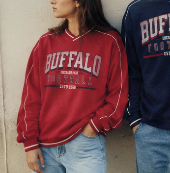 Retro V Neck Piped Buffalo Sweatshirt RED