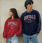 Retro V Neck Piped Buffalo Sweatshirt NAVY