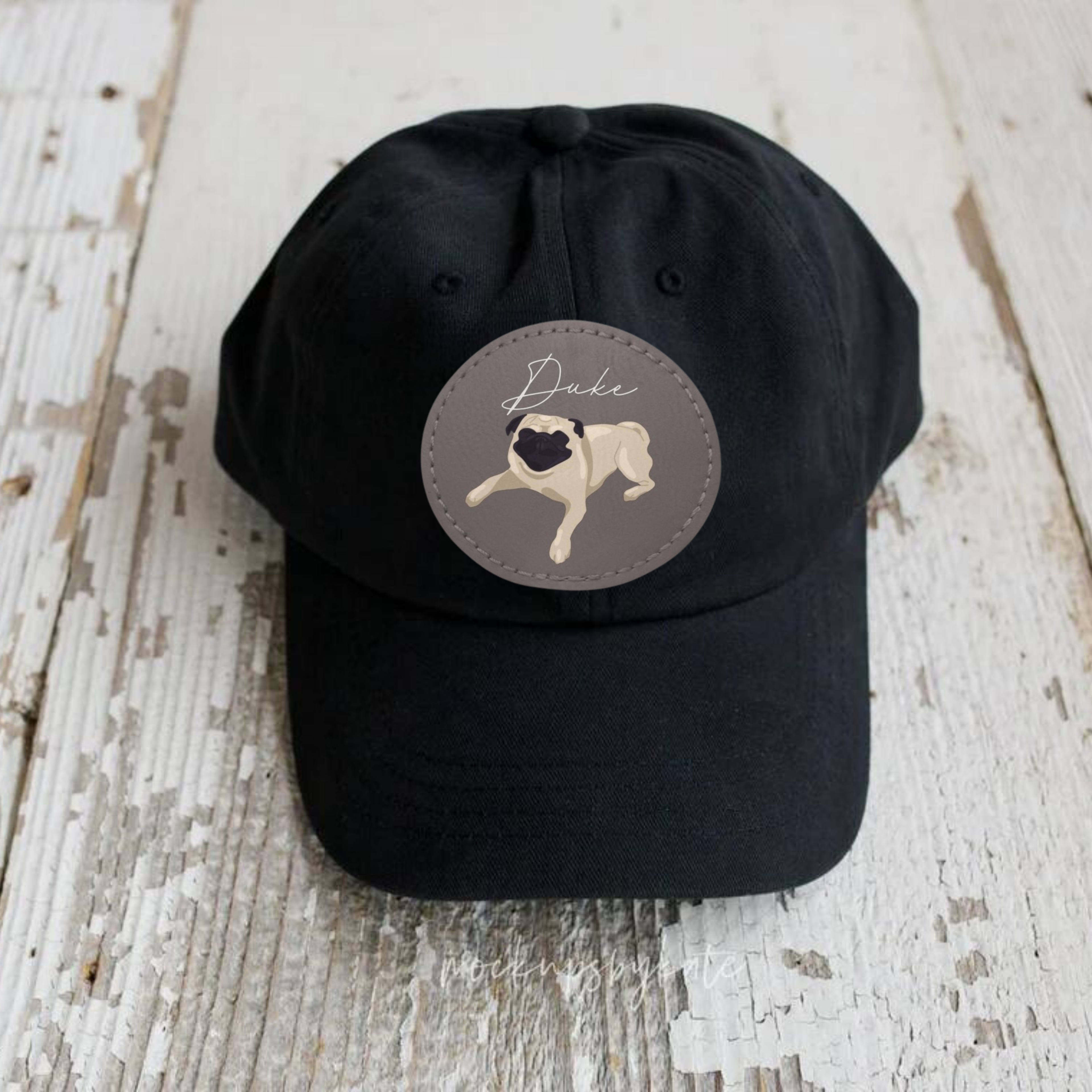 Baseball Hat with Leather Patch and custom portrait