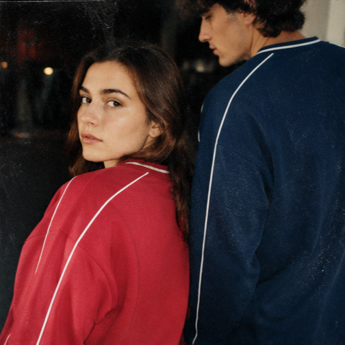 Retro V Neck Piped Buffalo Sweatshirt NAVY