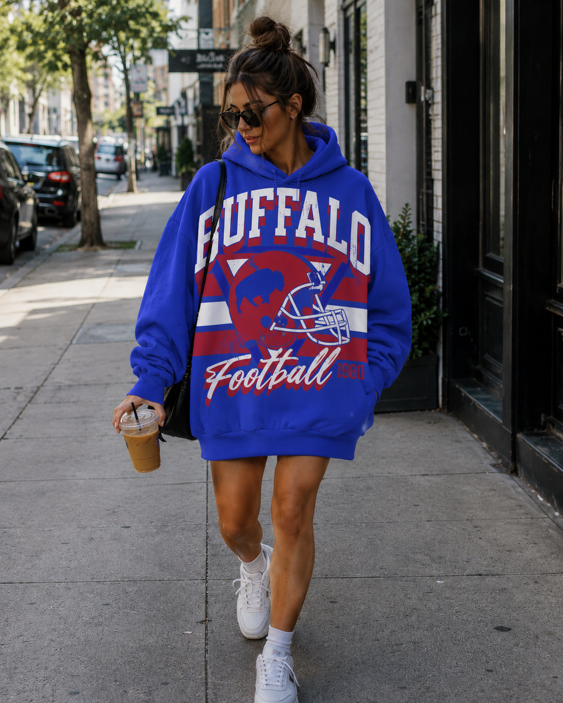Buffalo Football Large Print Royal Hoodie
