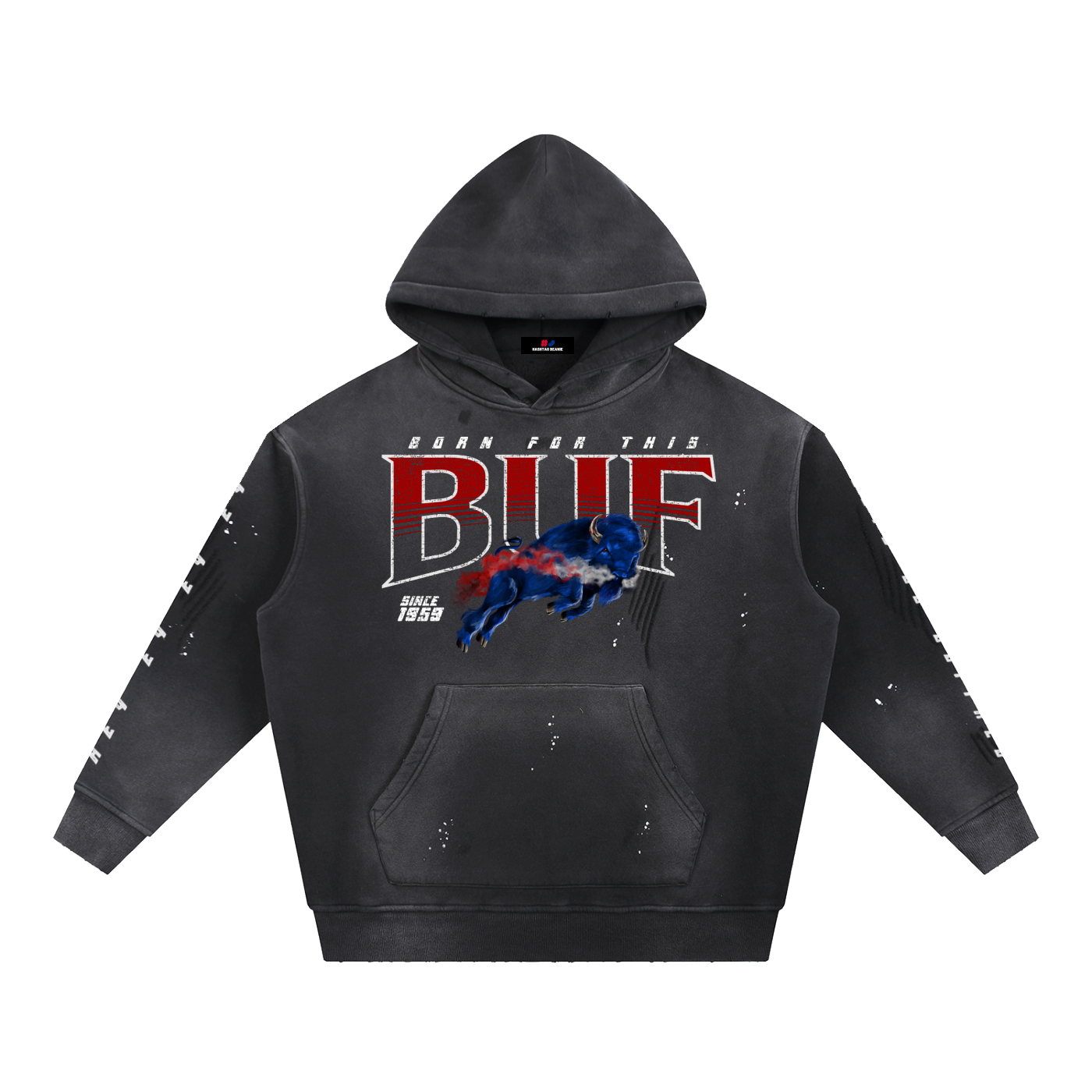 Buf Born For This Original Vintage Washed Frayed Fleece Hoodie
