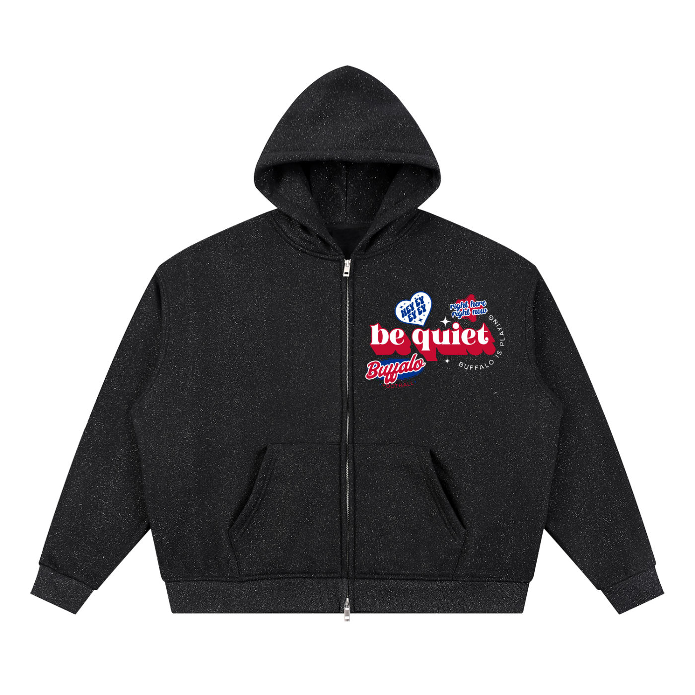 BE QUIET BUFFALO IS PLAYING Sparkles Full Zip Boxy Hoodie