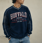 Retro V Neck Piped Buffalo Sweatshirt NAVY