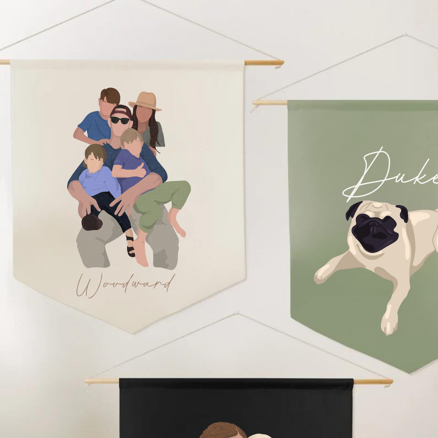 Wall hanging pennant with custom portrait