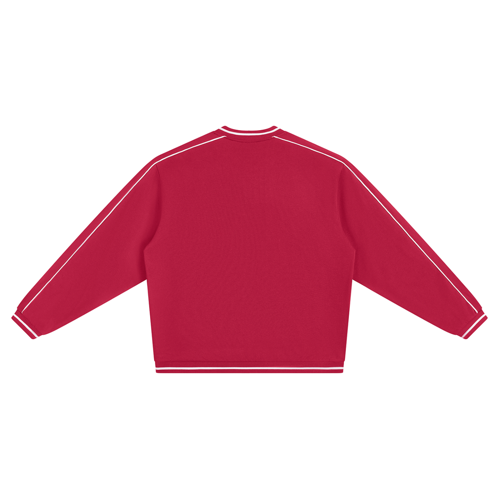 Retro V Neck Piped Buffalo Sweatshirt RED
