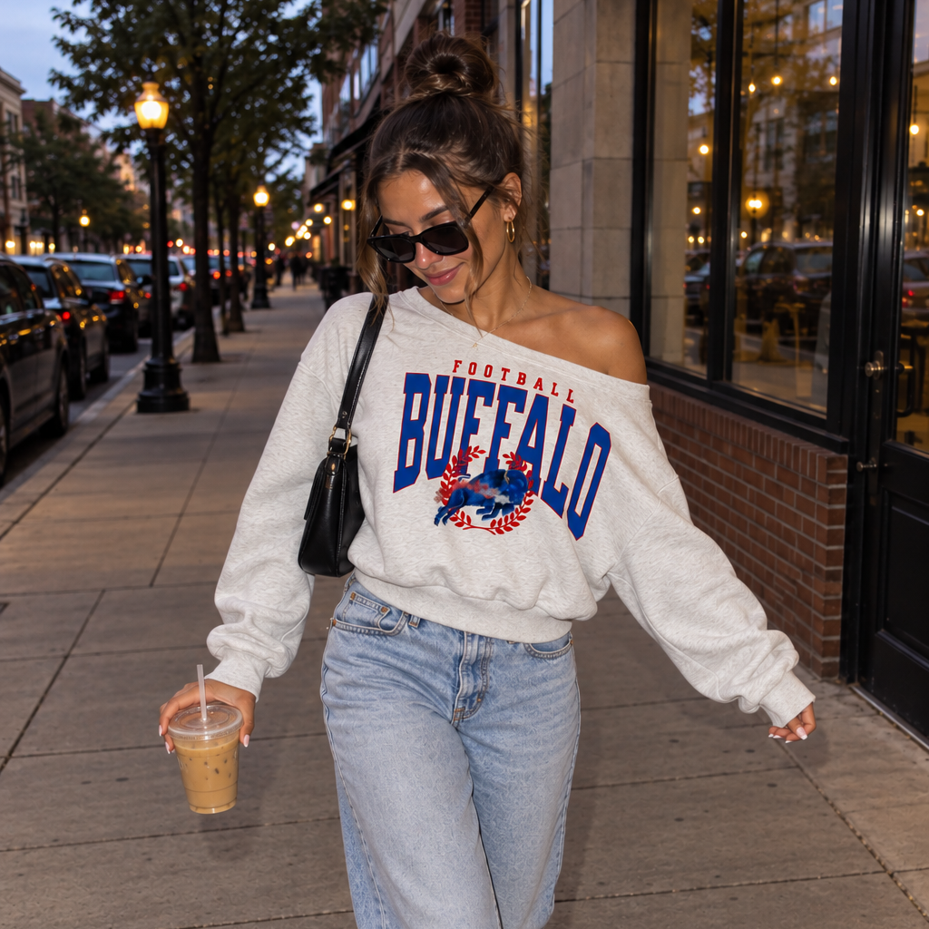 Buffalo Football Off-Shoulder Sweatshirt