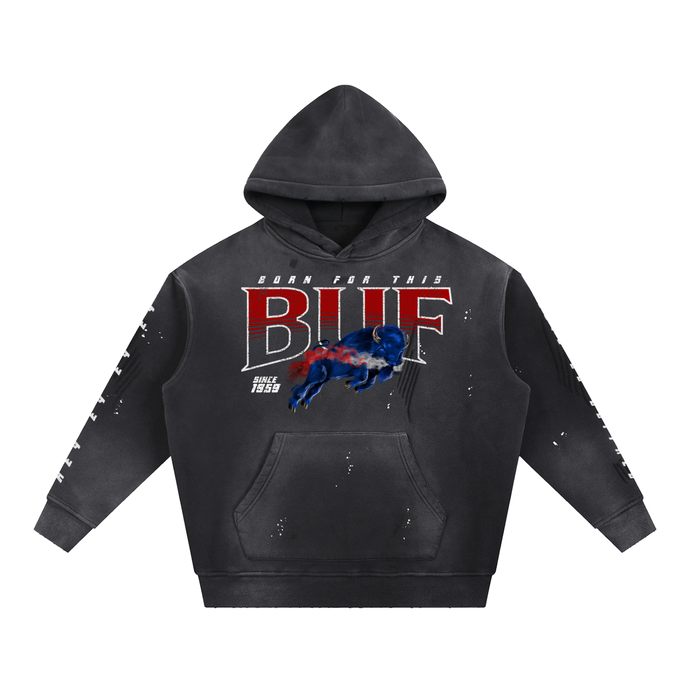 Buf Born For This Original Vintage Washed Frayed Fleece Hoodie