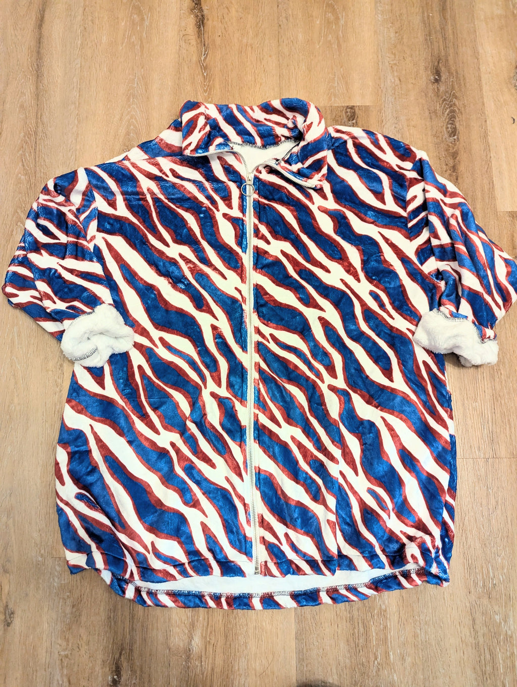 Hashtag Zebra Print Fuzzy Fleece Zip-Up