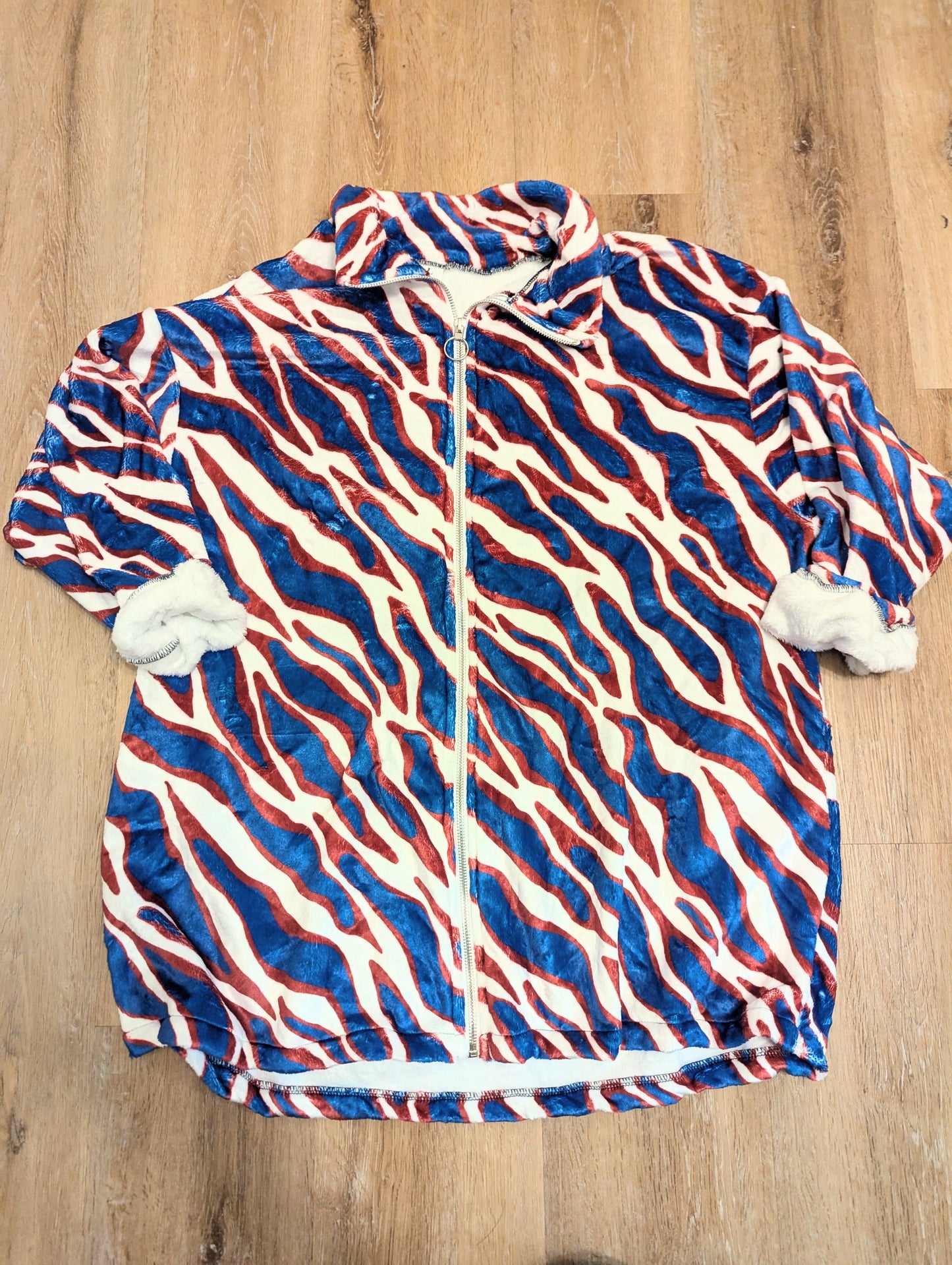 Hashtag Zebra Print Fuzzy Fleece Zip-Up