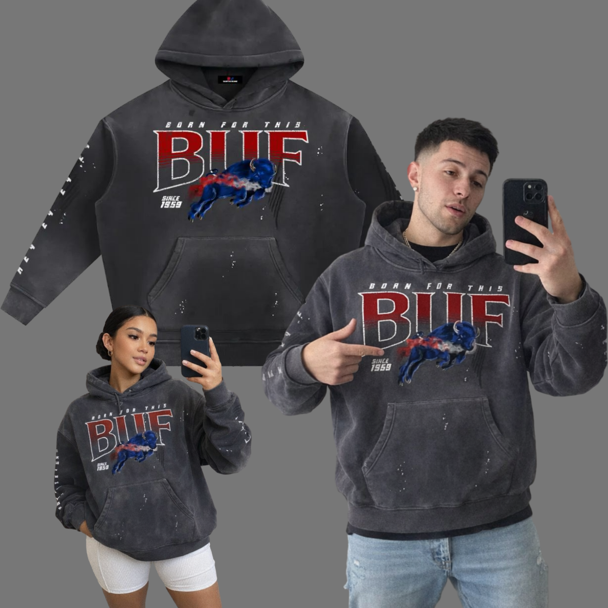 Buf Born For This Original Vintage Washed Frayed Fleece Hoodie