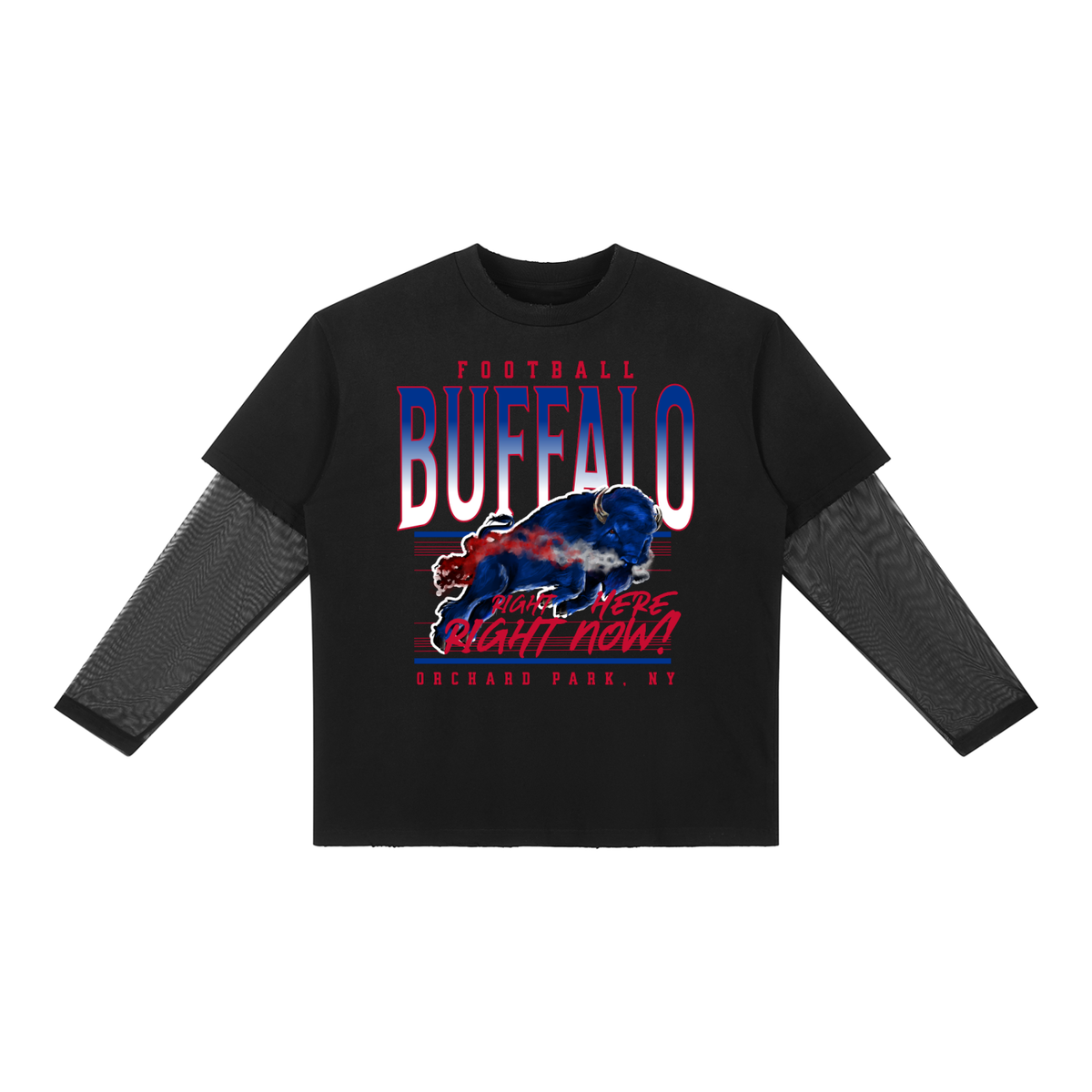 RIGHT HERE RIGHT NOW Buffalo Football Layered Shirt with Sheer Sleeves