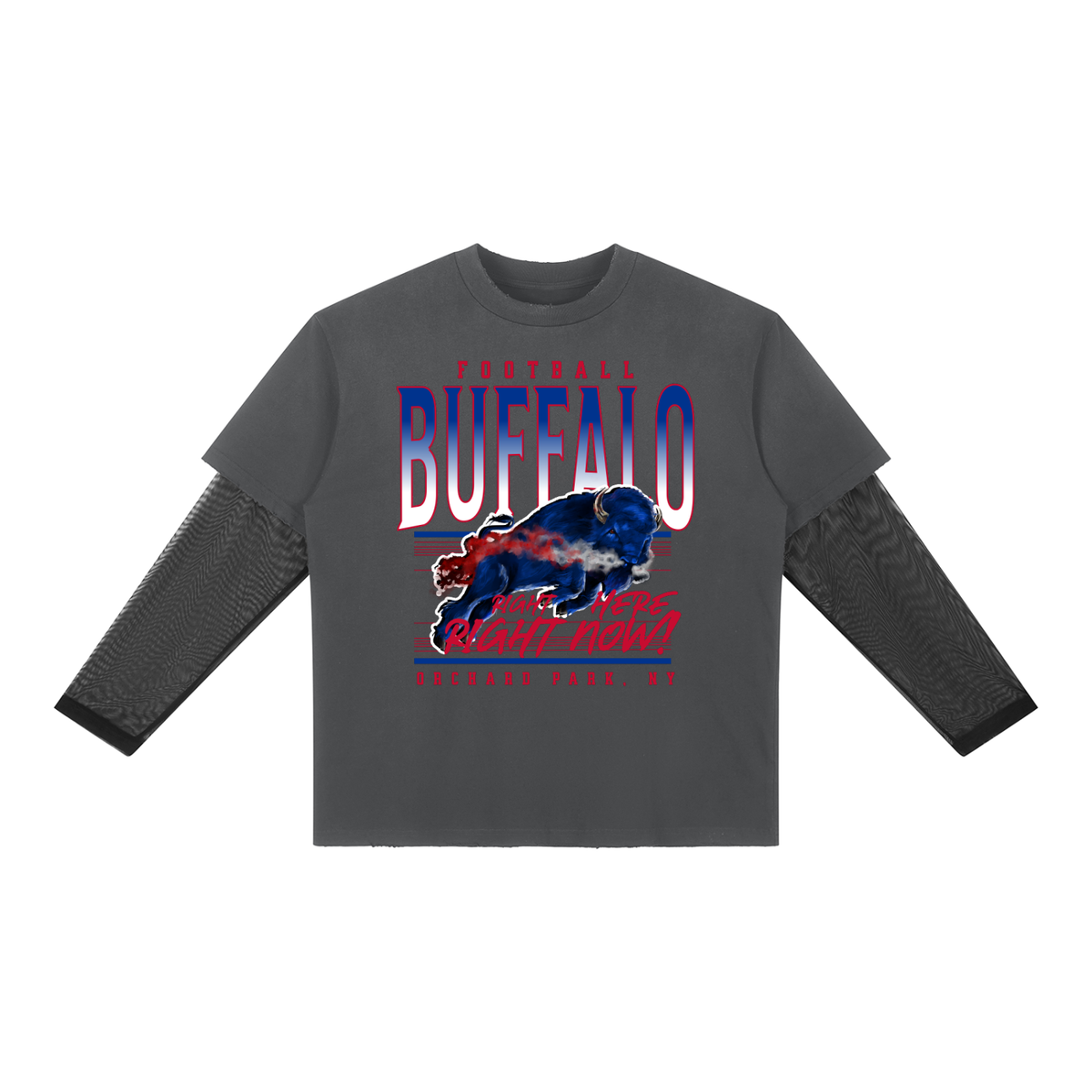 RIGHT HERE RIGHT NOW Buffalo Football Layered Shirt with Sheer Sleeves