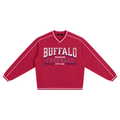 Retro V Neck Piped Buffalo Sweatshirt RED